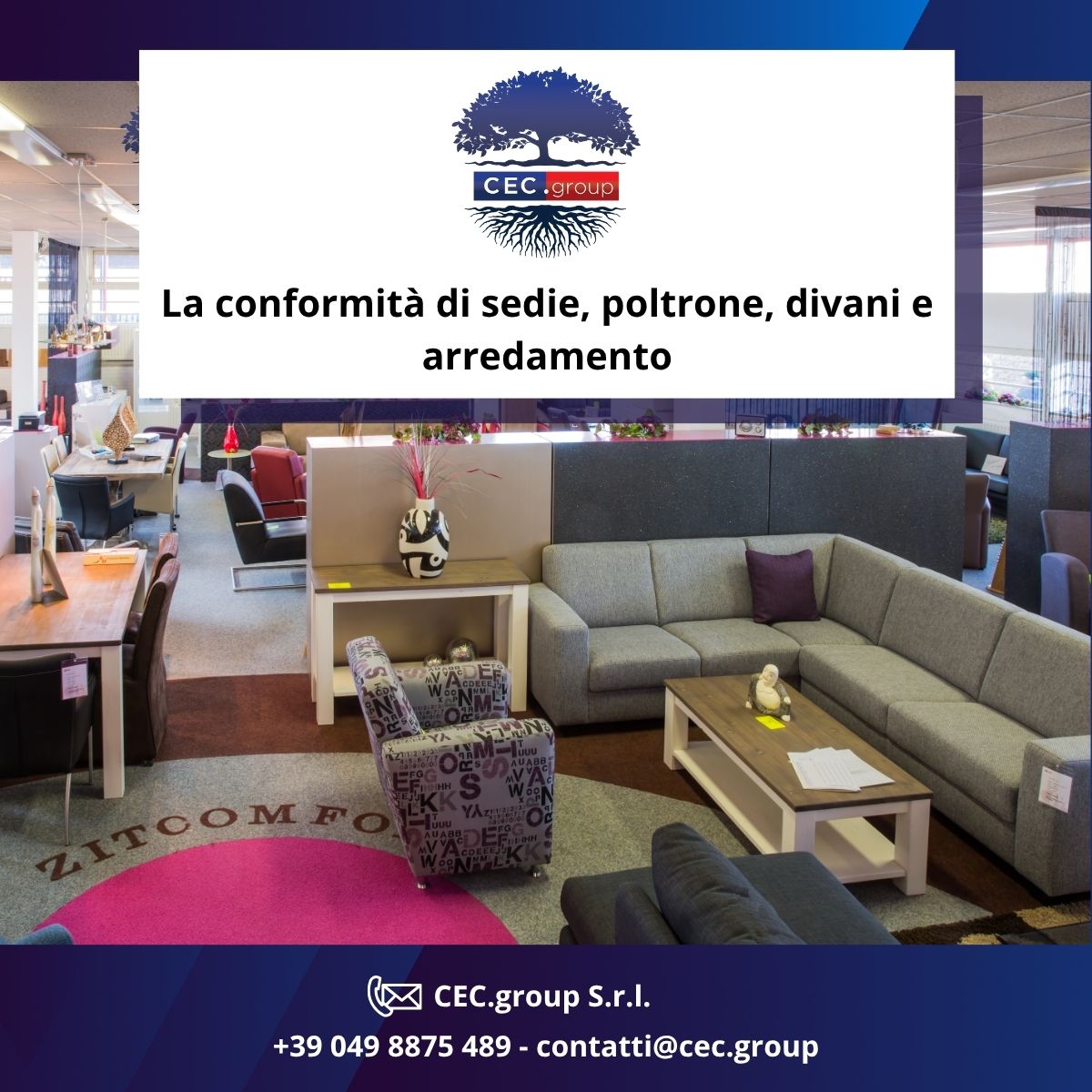 conformità di sedie, poltrone, divani e arredamento